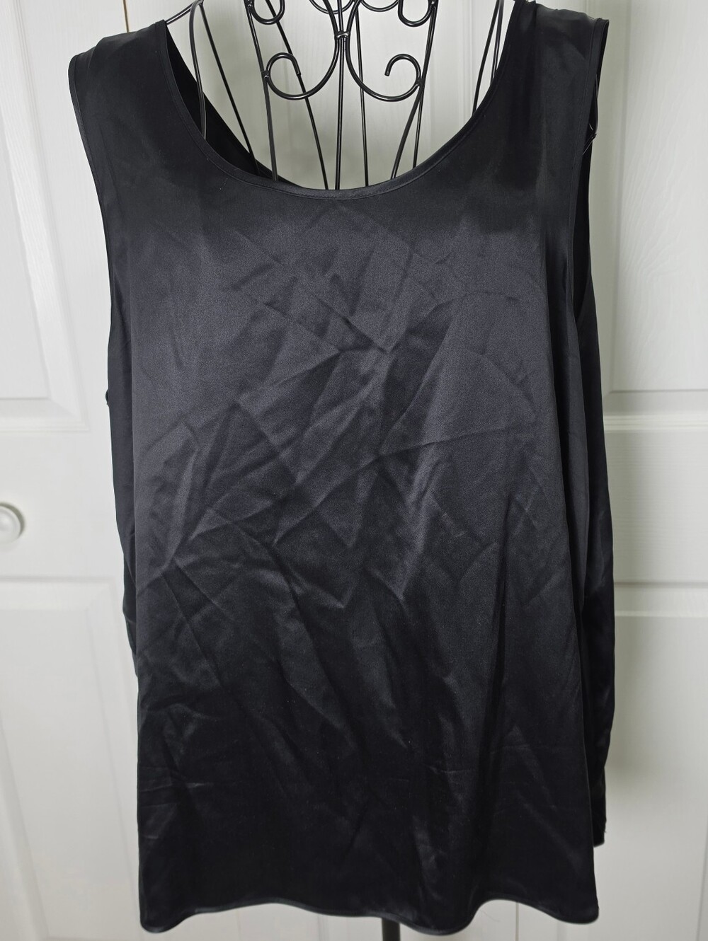 Dorman 100% Silk Black Tunic Tank Top Women's 2XL Plus Size Satin Side Panels